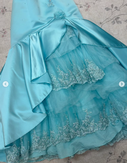 Chic Blue Long Prom Dress Sheath Satin Evening Dress ED10377