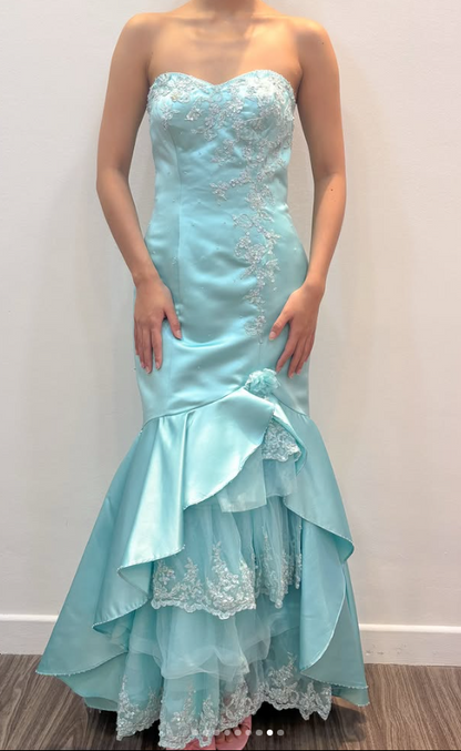 Chic Blue Long Prom Dress Sheath Satin Evening Dress ED10377