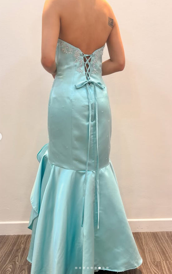 Chic Blue Long Prom Dress Sheath Satin Evening Dress ED10377