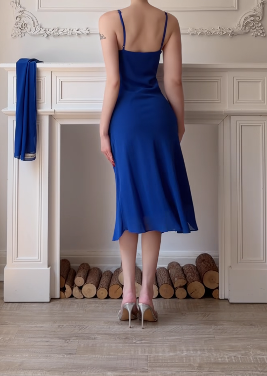 Chic Blue Long Prom Dress Sheath Chiffon Evening Dress ED10378
