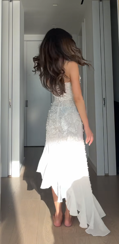 Chic White Long Prom Dress Sheath Beaded Chiffon Evening Dress ED10379