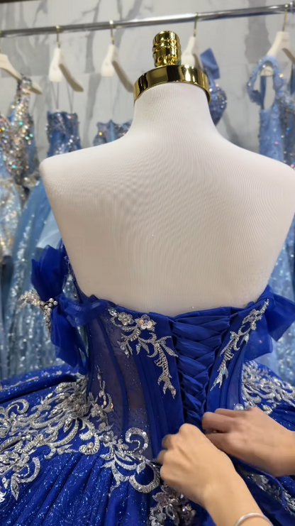 Fairy Blue Ball Gown Sweet 16 Dress Tulle Applique Quinceanera Dress ED10383