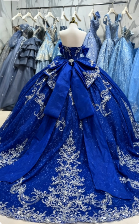 Fairy Blue Ball Gown Sweet 16 Dress Tulle Applique Quinceanera Dress ED10383