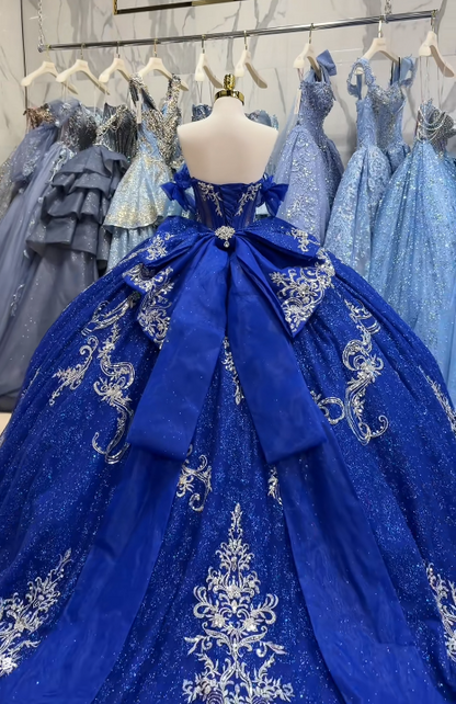 Fairy Blue Ball Gown Sweet 16 Dress Tulle Applique Quinceanera Dress ED10383