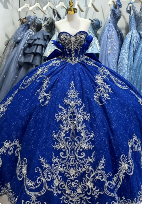 Fairy Blue Ball Gown Sweet 16 Dress Tulle Applique Quinceanera Dress ED10383