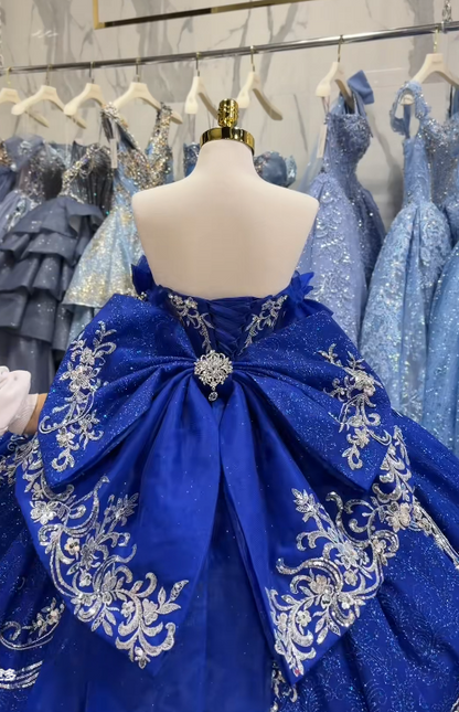 Fairy Blue Ball Gown Sweet 16 Dress Tulle Applique Quinceanera Dress ED10383