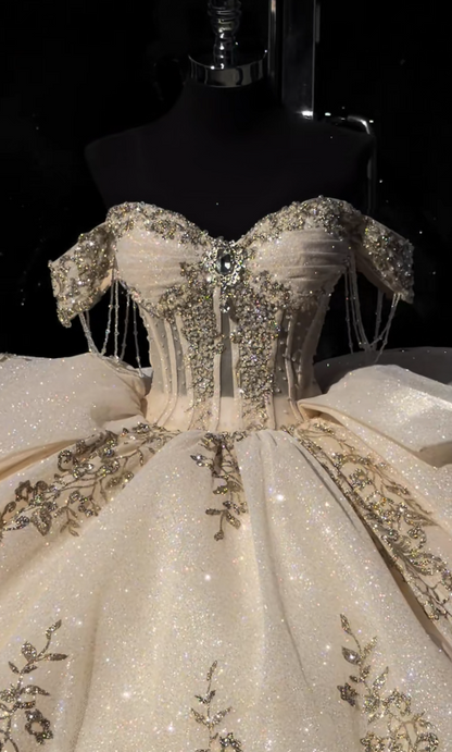 Robe de bal de fée jaune pâle, robe de Quinceañera en tulle avec appliqués pour Sweet 16 ED10384