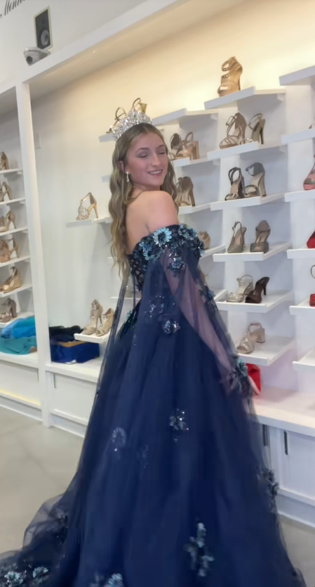 Fairy Navy Blue Ball Gown Sweet 16 Dress Tulle Applique Quinceanera Dress ED10385