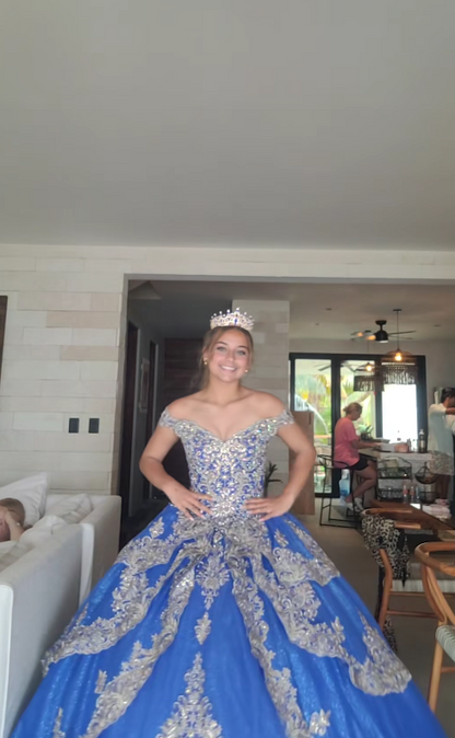 Märchenhafte blaue Ballkleid Sweet 16 Kleid Tüll Applikation Quinceanera Kleid ED10386