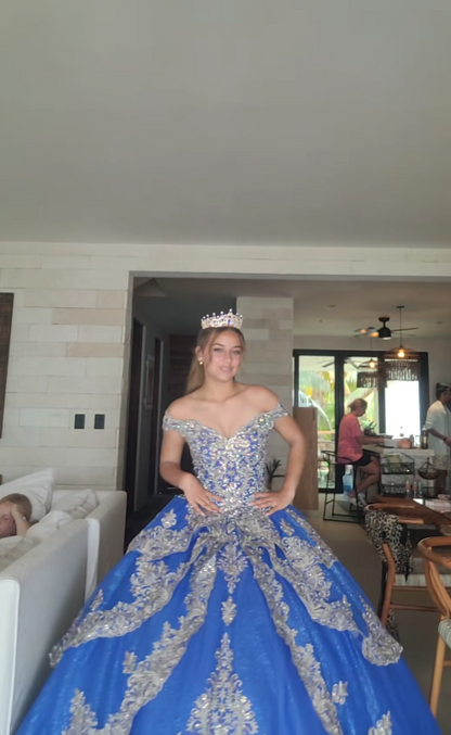 Märchenhafte blaue Ballkleid Sweet 16 Kleid Tüll Applikation Quinceanera Kleid ED10386