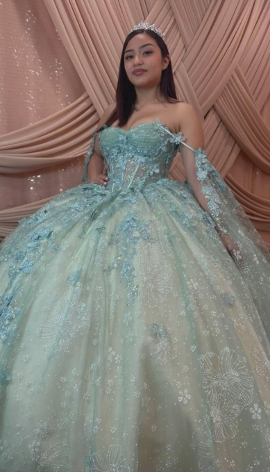 Fairy Green Ball Gown Sweet 16 Dress Tulle Applique Quinceanera Dress ED10387