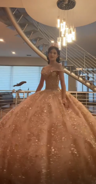 Feenhaftes Ballkleid in Gold, Sweet 16 Kleid, Tüll-Applikationen, Quinceanera Kleid ED10391