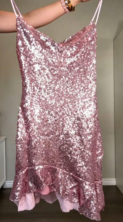 Charming Pink Short Homecoming Dress Sheath Sequins Birthday Dress ED10404