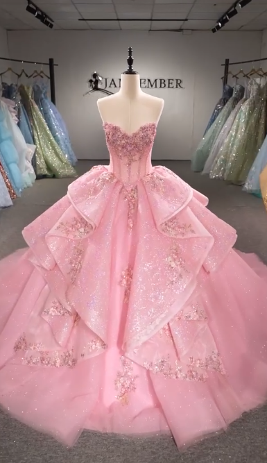 Gorgeous Pink Sweet 16 Dress Ball Gown Quiceanera DressTulle Birthday Dress ED10423