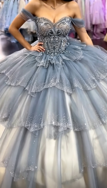 Gorgeous Blue Sweet 16 Dress Ball Gown Quiceanera DressTulle Birthday Dress ED10425