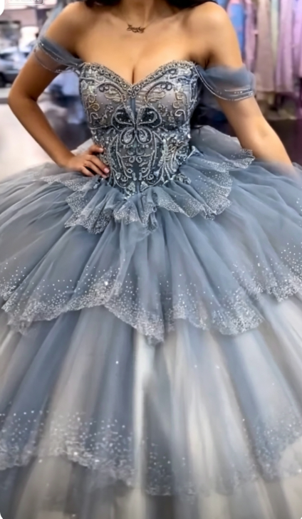 Gorgeous Blue Sweet 16 Dress Ball Gown Quiceanera DressTulle Birthday Dress ED10425
