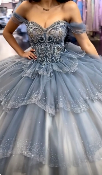 Gorgeous Blue Sweet 16 Dress Ball Gown Quiceanera DressTulle Birthday Dress ED10425
