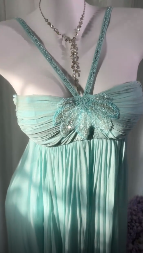 Chic Tiffany Blue Prom Dress Sheath Chiffon Long Evening Dress ED10426