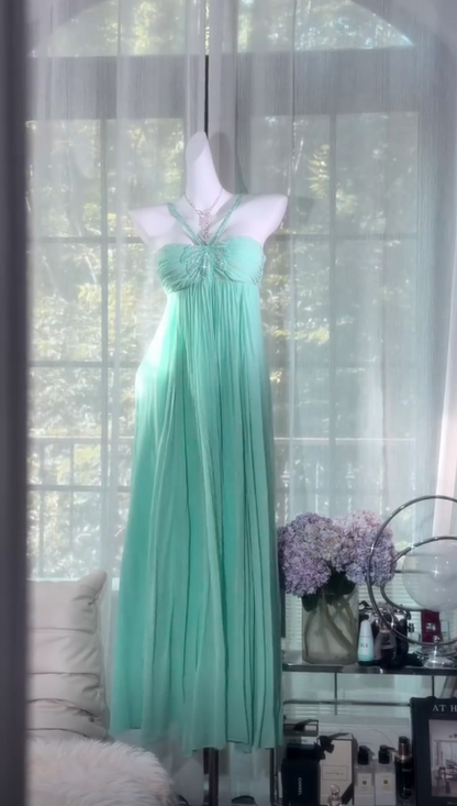 Chic Tiffany Blue Prom Dress Sheath Chiffon Long Evening Dress ED10426