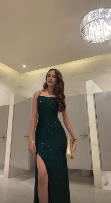 Chic Dark Green Prom Dress Sheath Sequins Long Evening Dress ED10429