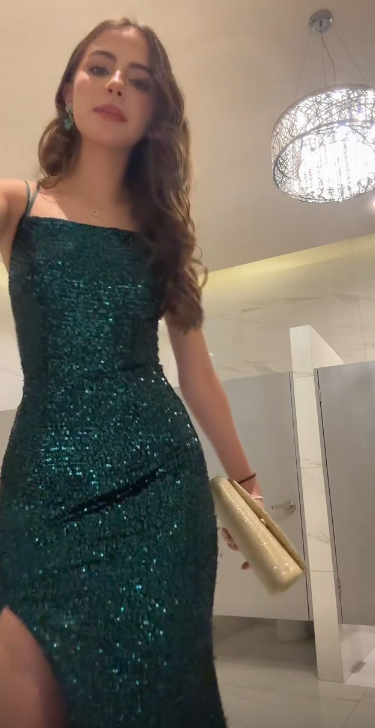 Chic Dark Green Prom Dress Sheath Sequins Long Evening Dress ED10429