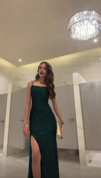 Chic Dark Green Prom Dress Sheath Sequins Long Evening Dress ED10429