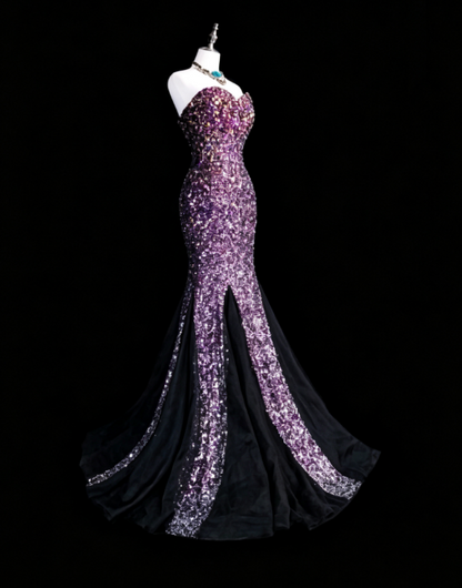 Chic Purple Prom Dress Mermaid Sequins Long Evening Dress ED10433