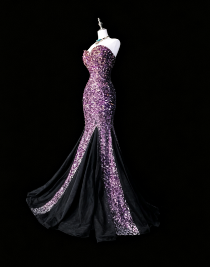 Chic Purple Prom Dress Mermaid Sequins Long Evening Dress ED10433