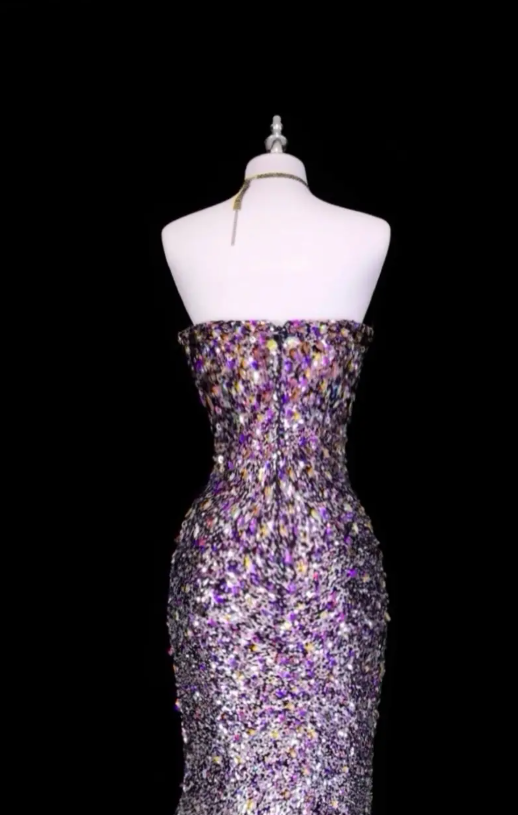Chic Purple Prom Dress Mermaid Sequins Long Evening Dress ED10433