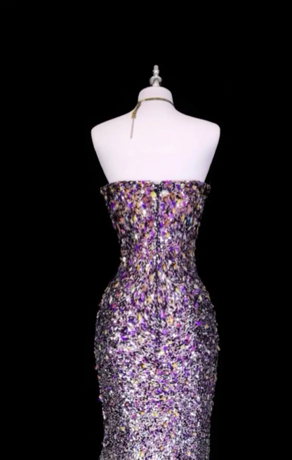 Chic Purple Prom Dress Mermaid Sequins Long Evening Dress ED10433