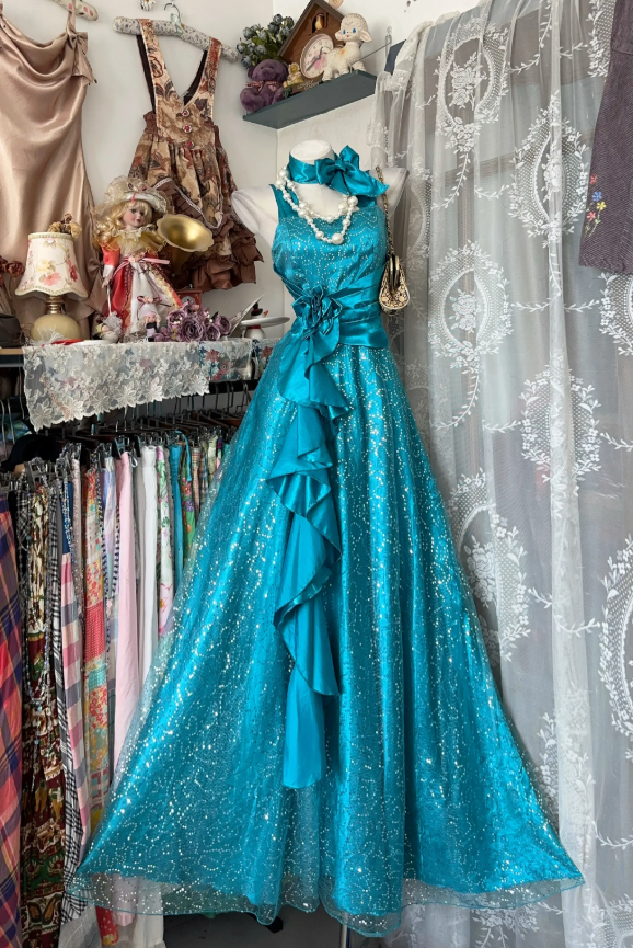 Chic Blue Prom Dress A-Line Satin Long Evening Dress ED10434