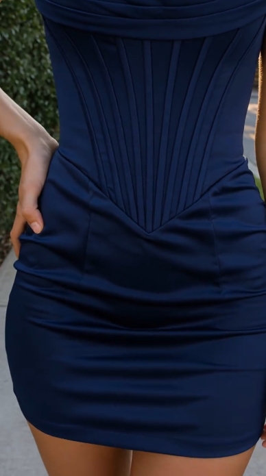 Charming Navy Blue Short Homecoming Dress Sheath Satin Birthday Dress ED10451