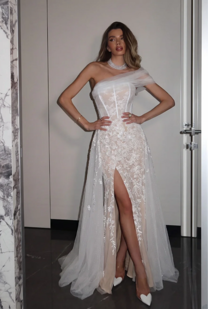 Chic White Sheath Lace Long Wedding Dress for Brides ED10461