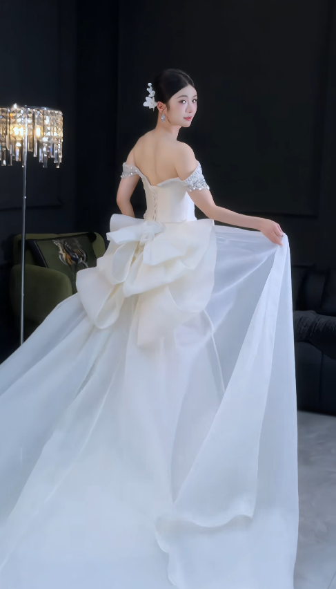 Chic White Sheath Satin Long Wedding Dress for Brides ED10462