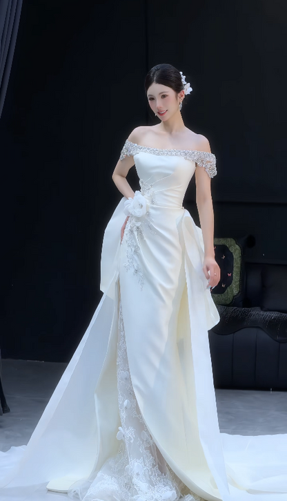 Chic White Sheath Satin Long Wedding Dress for Brides ED10462