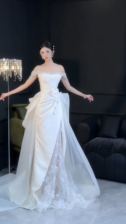 Chic White Sheath Satin Long Wedding Dress for Brides ED10462