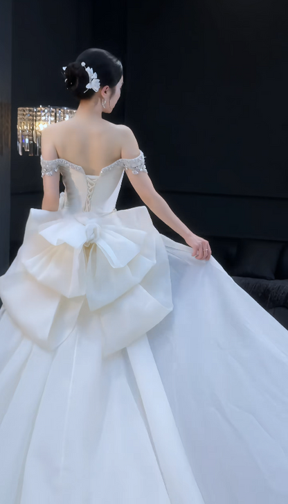 Chic White Sheath Satin Long Wedding Dress for Brides ED10462