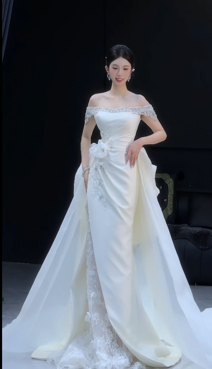 Chic White Sheath Satin Long Wedding Dress for Brides ED10462