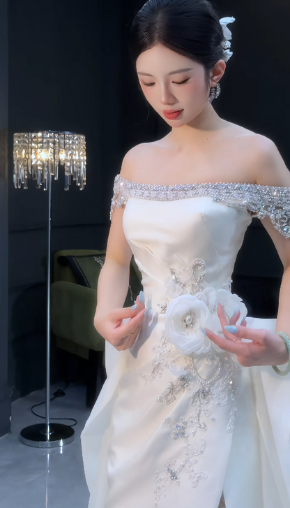Chic White Sheath Satin Long Wedding Dress for Brides ED10462