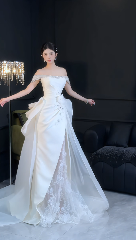 Chic White Sheath Satin Long Wedding Dress for Brides ED10462