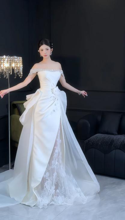Chic White Sheath Satin Long Wedding Dress for Brides ED10462