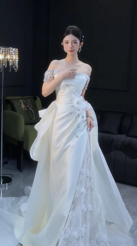 Chic White Sheath Satin Long Wedding Dress for Brides ED10462