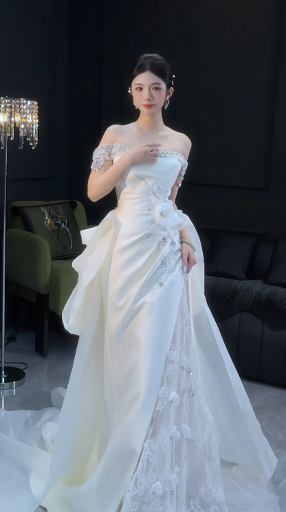 Chic White Sheath Satin Long Wedding Dress for Brides ED10462