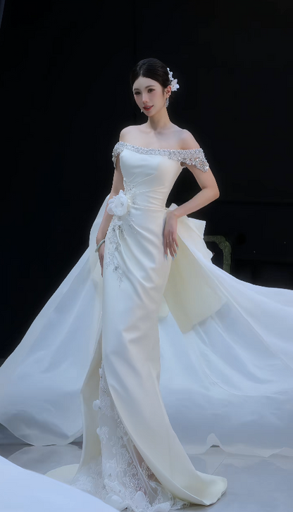 Chic White Sheath Satin Long Wedding Dress for Brides ED10462