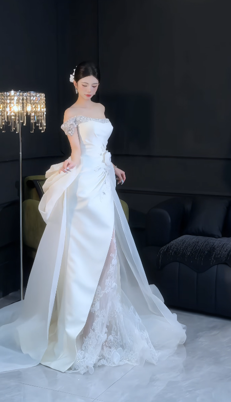 Chic White Sheath Satin Long Wedding Dress for Brides ED10462