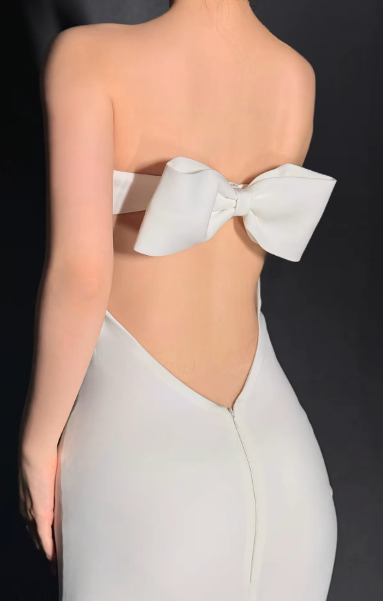 Chic White Sheath Satin Long Wedding Dress for Brides ED10463