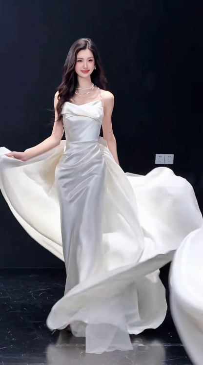 Chic White Sheath Satin Long Wedding Dress for Brides ED10464