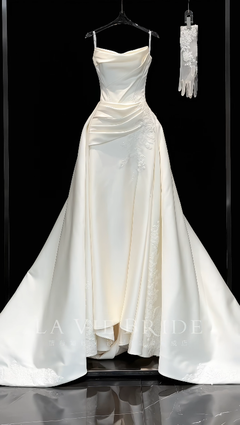 Chic White Sheath Satin Long Wedding Dress for Brides ED10465