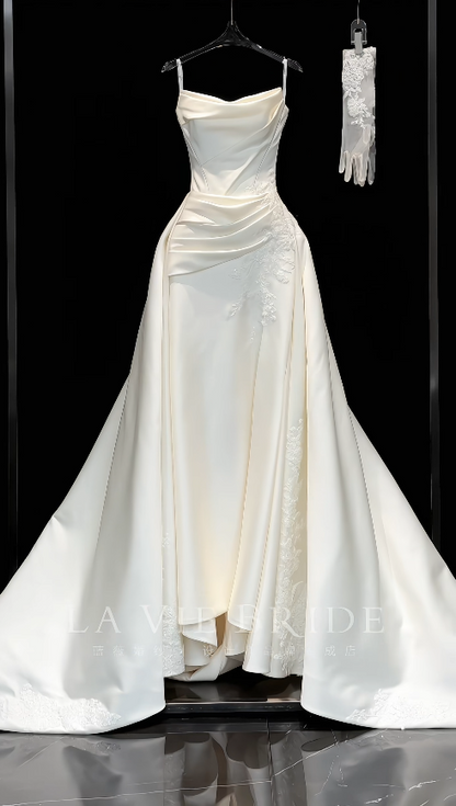 Chic White Sheath Satin Long Wedding Dress for Brides ED10465