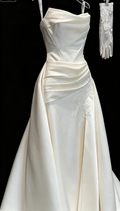 Chic White Sheath Satin Long Wedding Dress for Brides ED10465